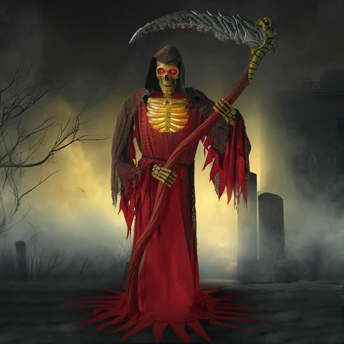 Animated Grim Reaper Halloween Decoration with Light and Infrared Sensor