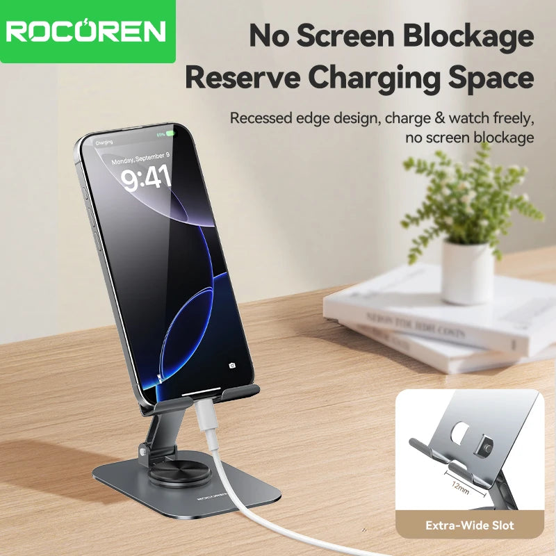 Rocoren Foldable Metal Desktop Phone Stand With 360 Degree Rotation