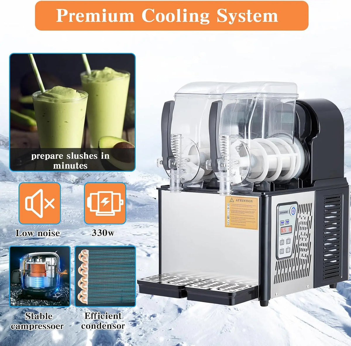 Tacleekii Commercial Slushy Machine With Dual Tanks And Temperature Control