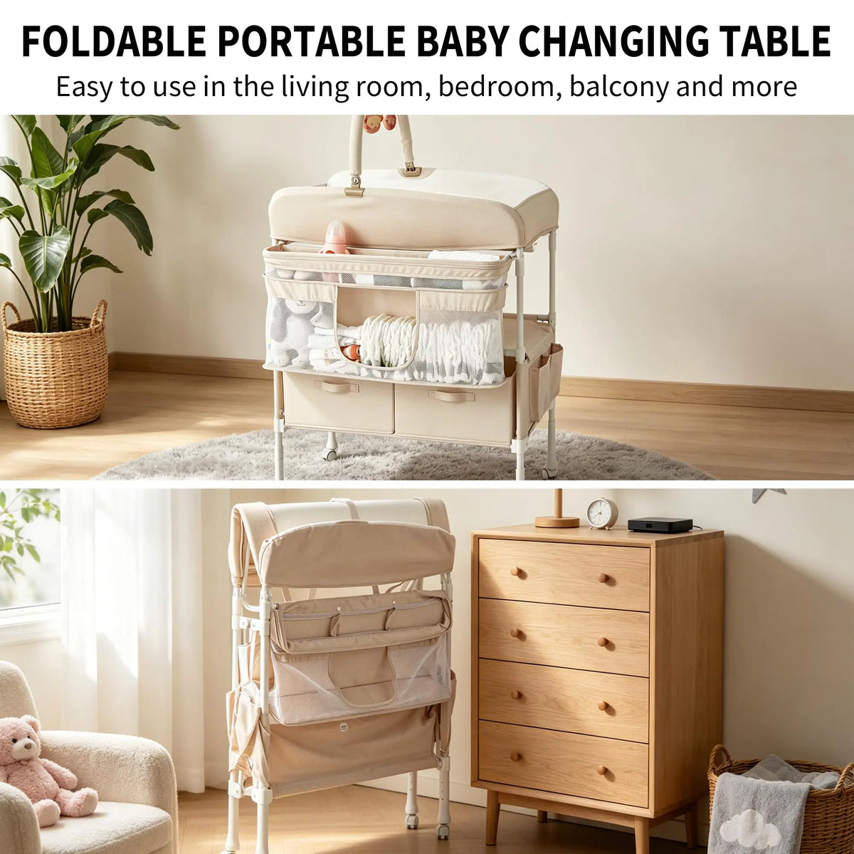 GAOMON Portable Baby Changing Table With Wheels And Storage Drawers