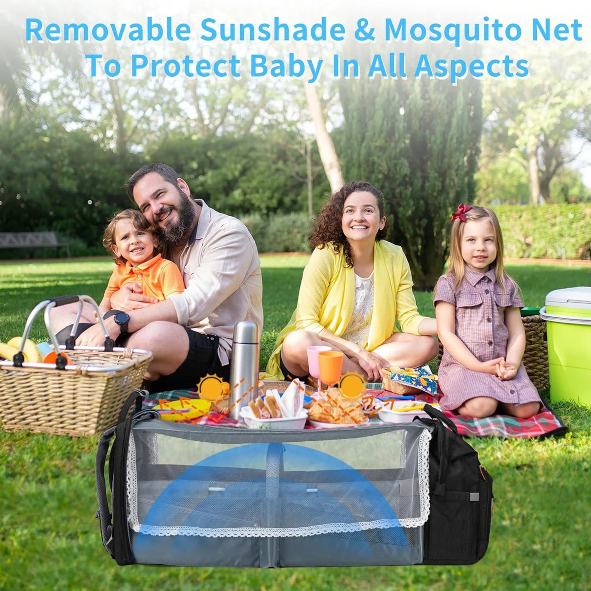 Diaper Backpack With Foldable Changing Bed And Insulated Bottle Pocket