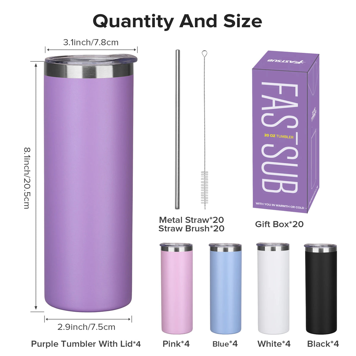 Fastsub Stainless Steel Vacuum Insulated Tumblers With Lids And Straws