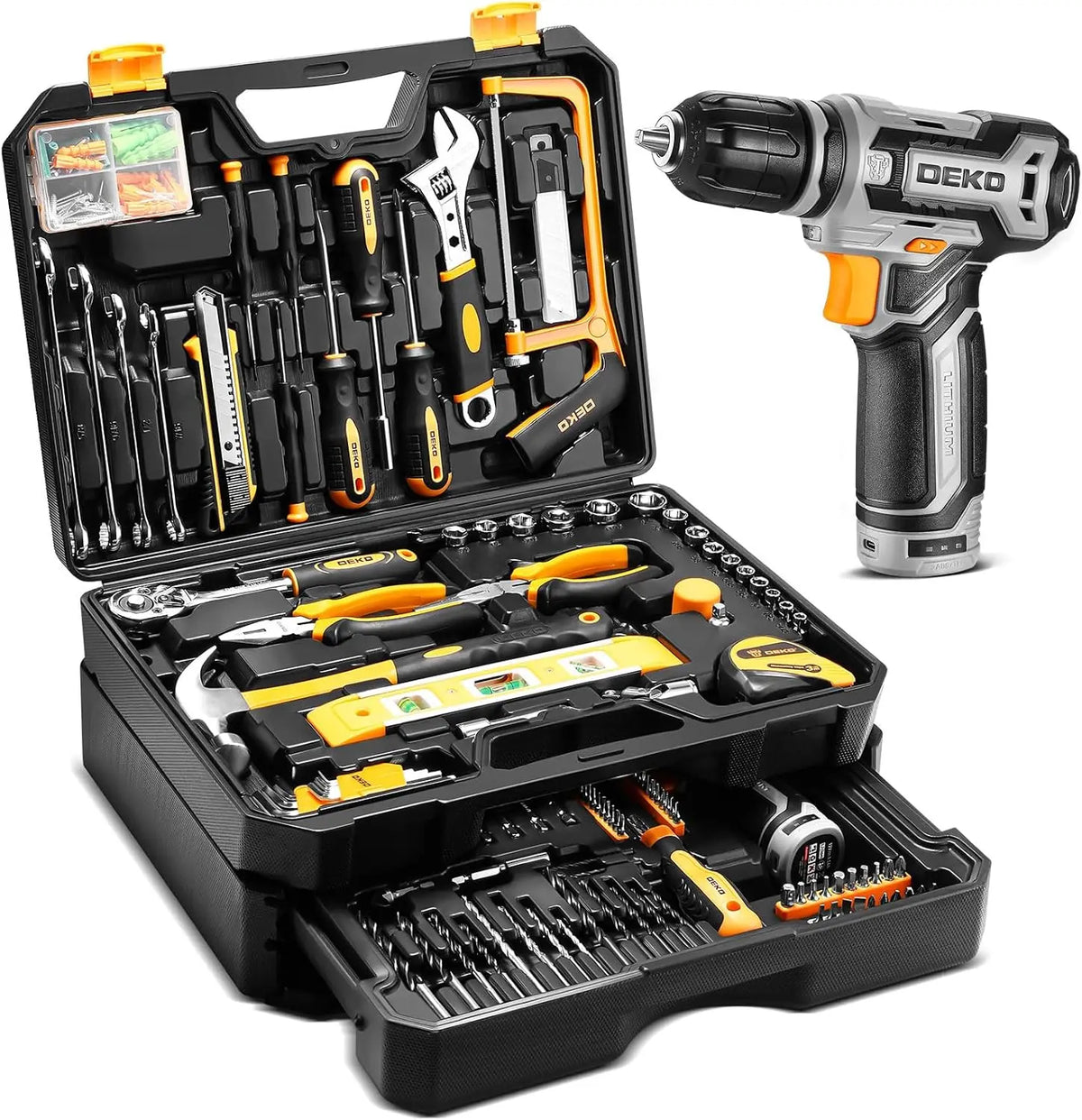 DEKO Home Mechanic Toolbox Cordless Drill And Repair Kit
