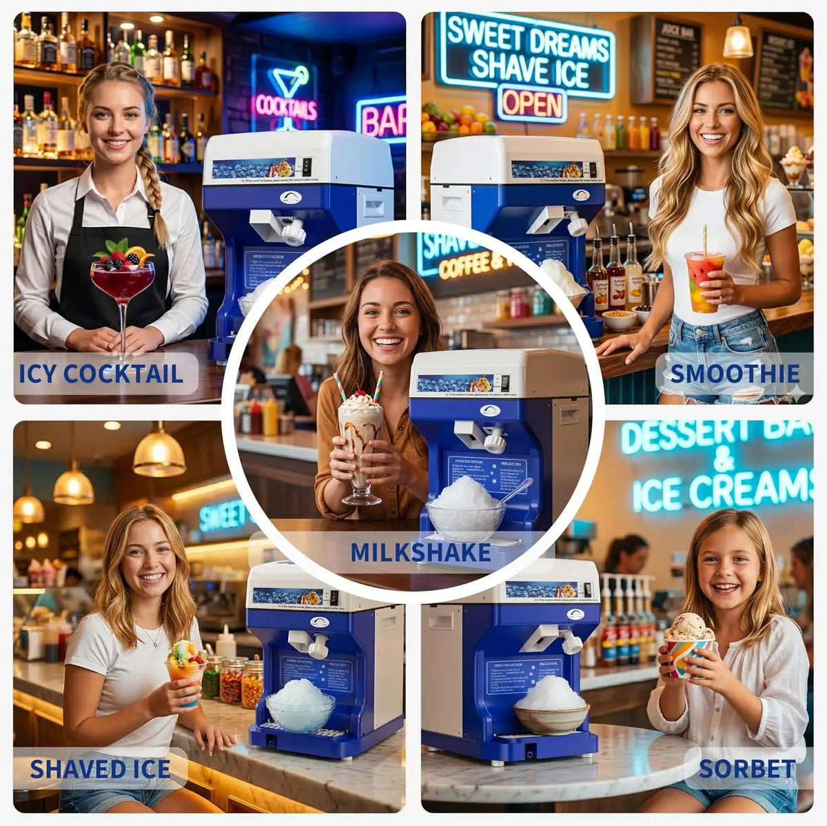 Commercial Electric Ice Shaver Crusher for Snow Cones and Desserts