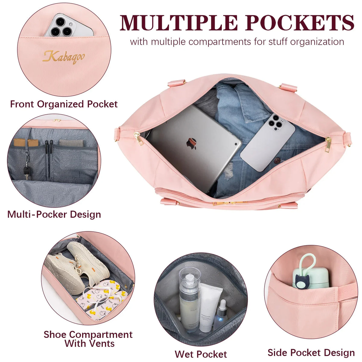 Kabaqoo Waterproof Travel Bag With Wet Dry Compartments USB Port