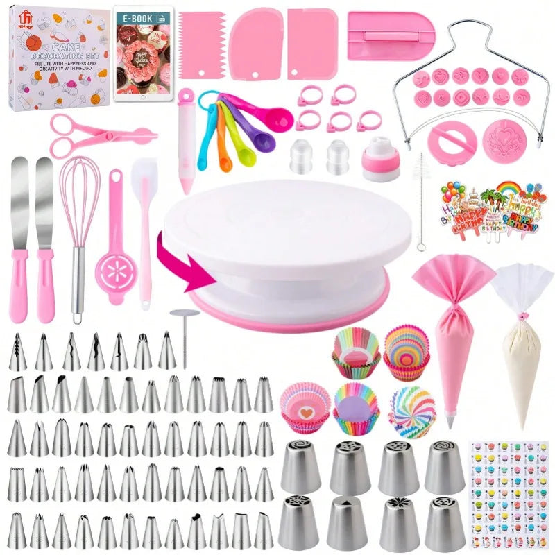 Cake Decorating Kit With Pastry Bags And Rotating Turntable Set