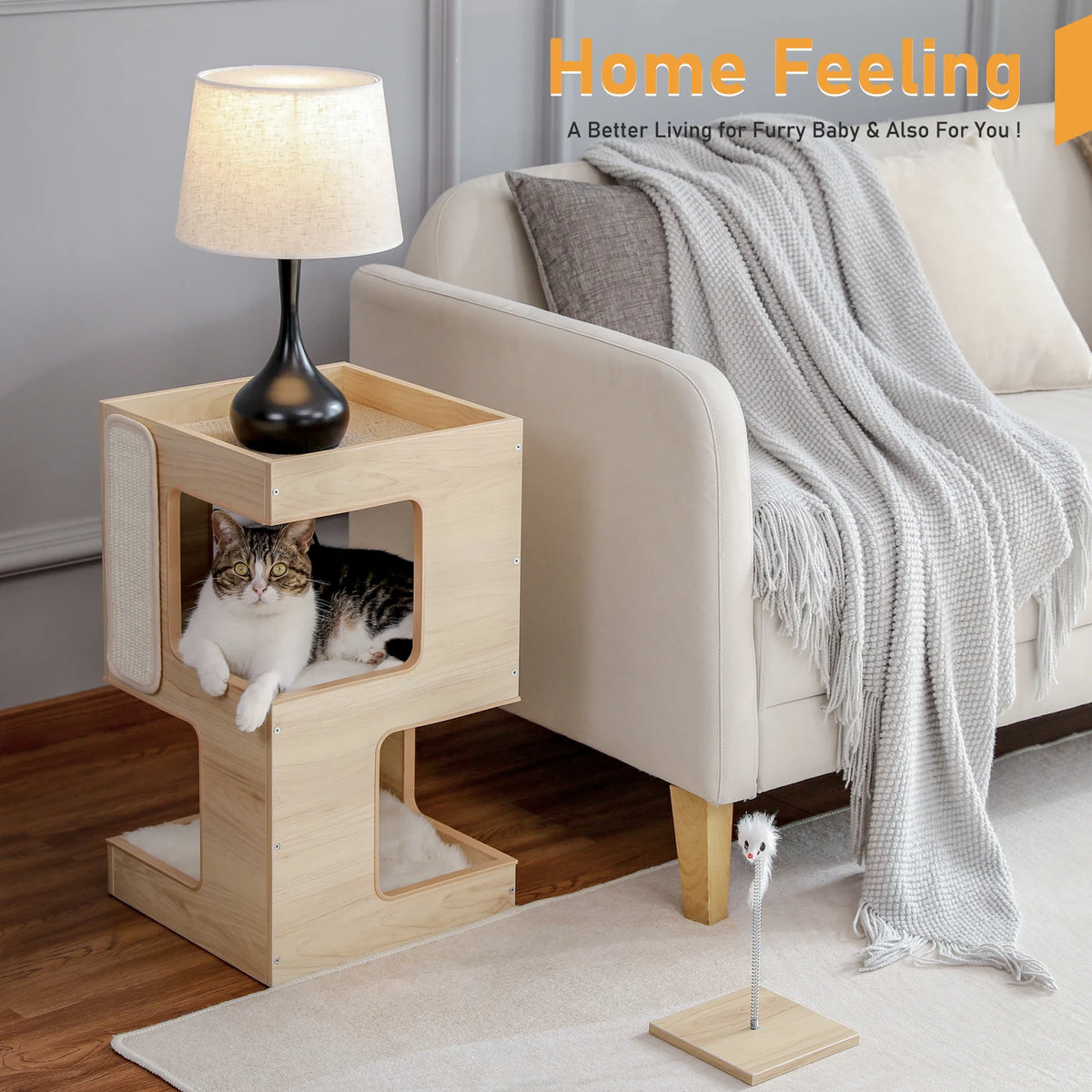 PAWZ Road Wooden Cat Condo With Scratching Pad And Bed