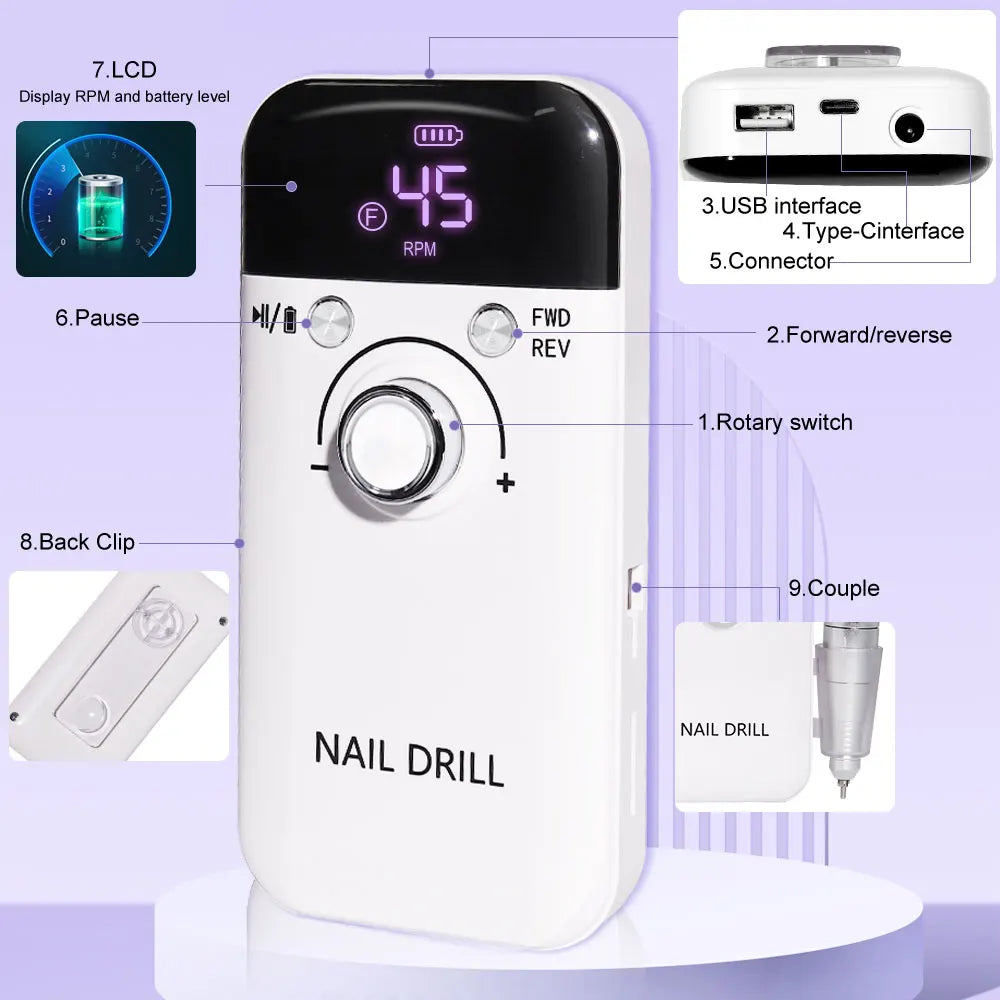 Limegirl Rechargeable Electric Nail Drill and Polishing File Kit