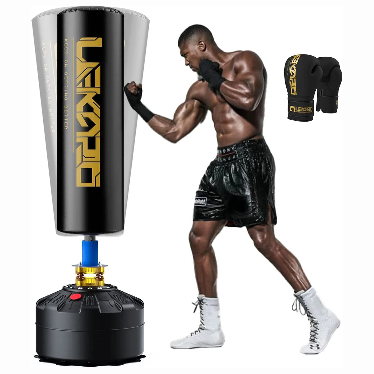 LEKARO Standing Boxing Bag With Gloves For Home Training