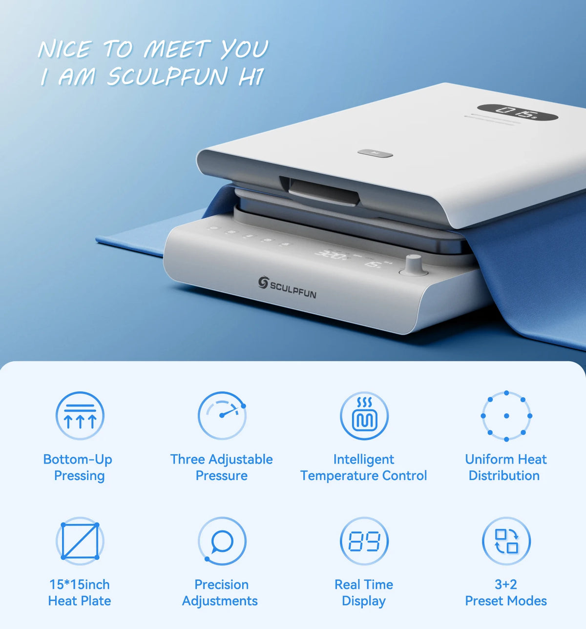 SCULPFUN Automatic Heat Press Machine With Adjustable Pressure Control