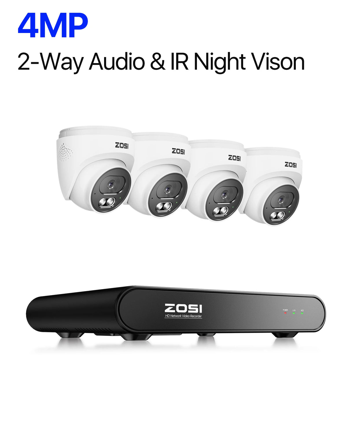 ZOSI 8MP PoE Camera System AI Detection And Night Vision