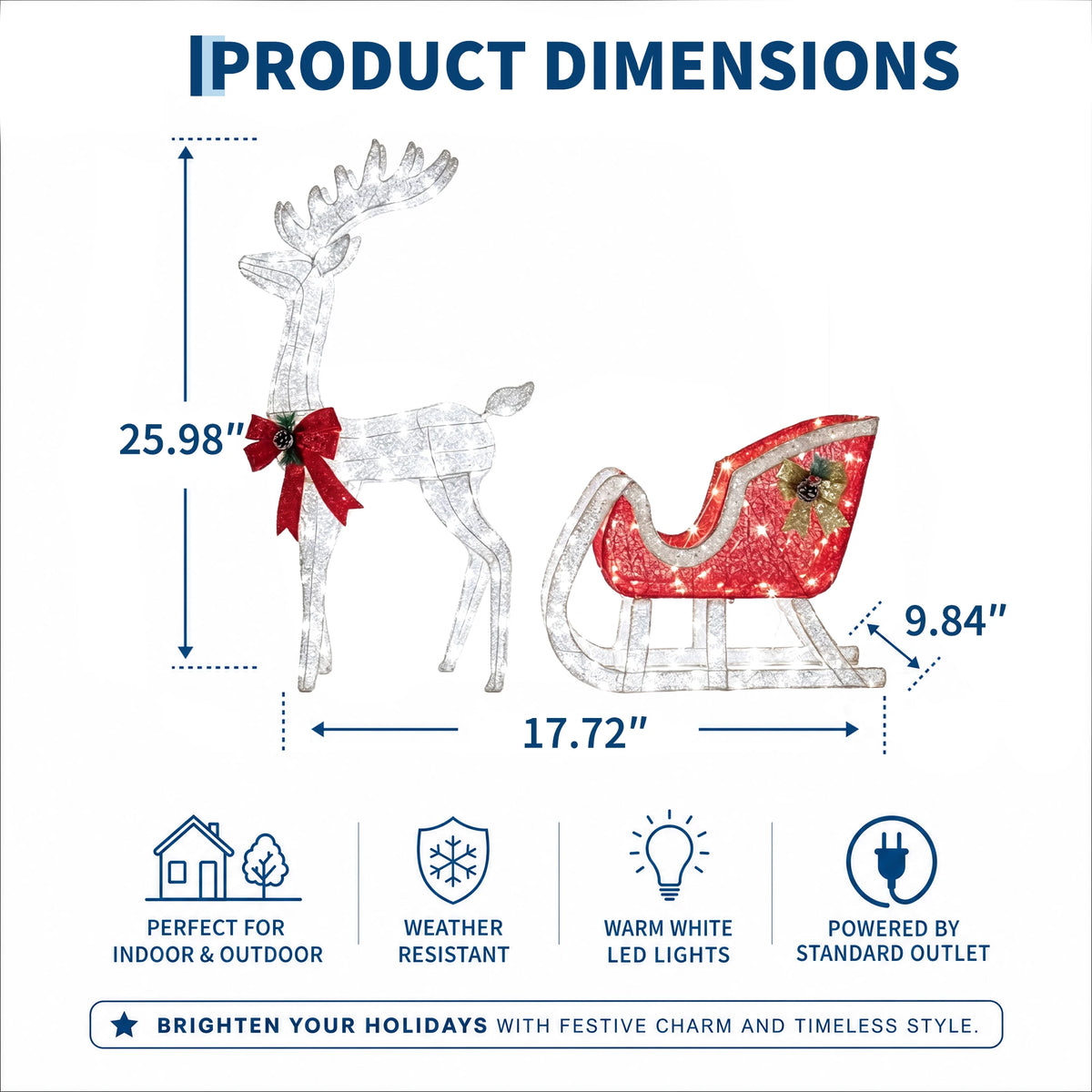 Lighted Christmas Reindeer And Sleigh Outdoor Holiday Decoration