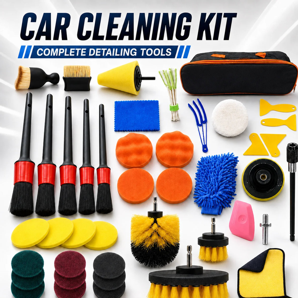 Car Detailing Cleaning Kit With Brushes Towels And Drill Scrubber