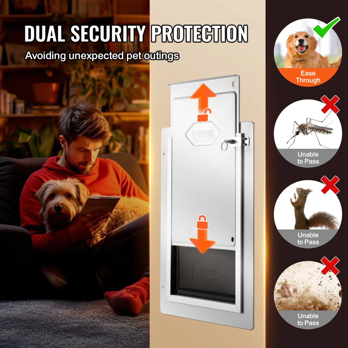 SucceBuy Weatherproof Metal Pet Door With Lock And Three Flaps