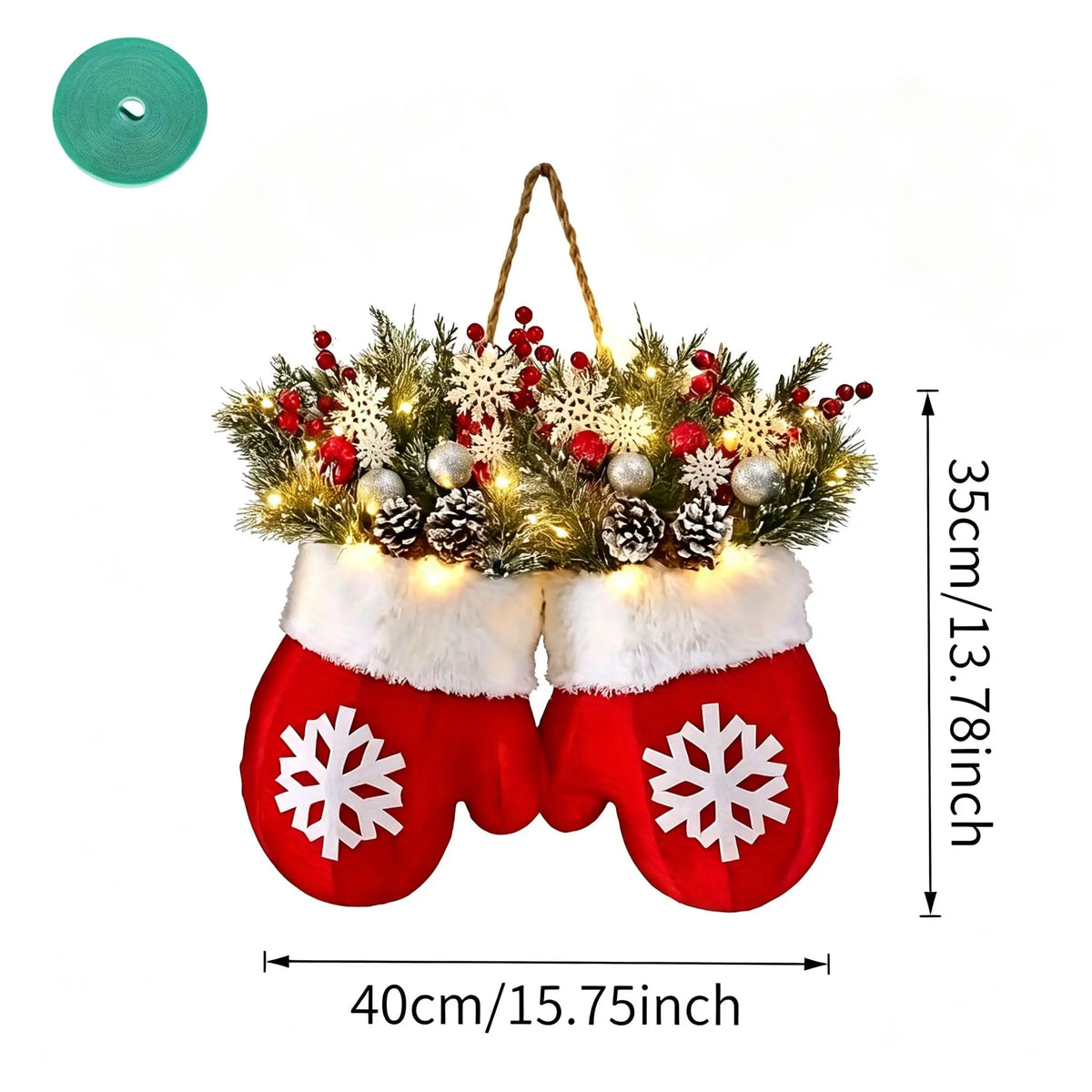 Christmas Mitten Wreath With Red Berries And Pine Branches