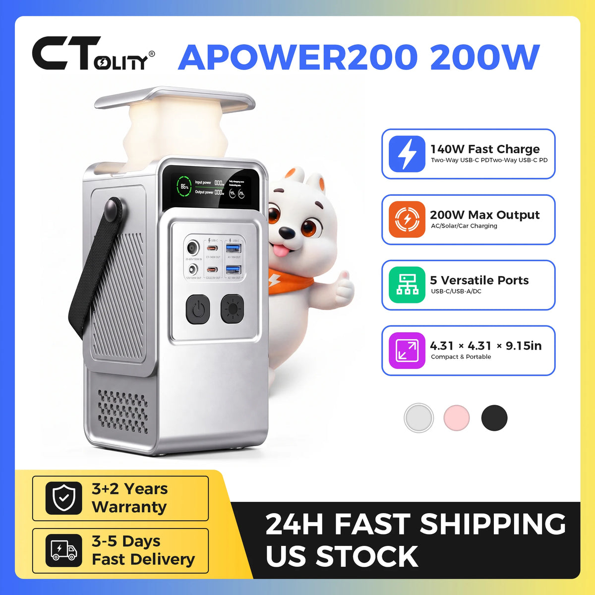CTOLITY AP200 Portable Power Station With LiFePO4 Battery