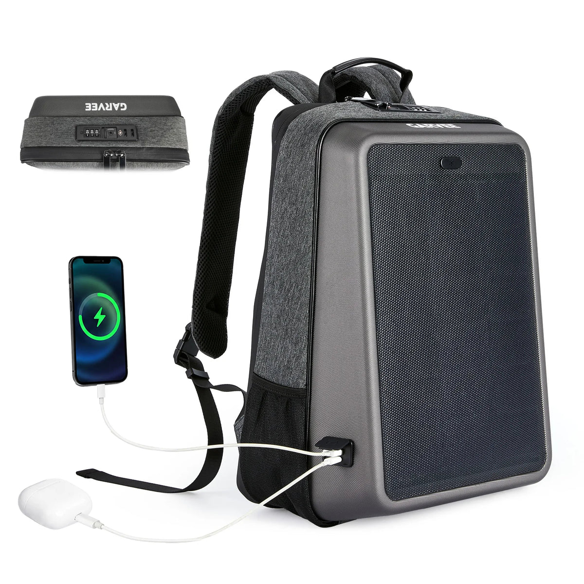 Solar Powered Waterproof Hard Shell Laptop Backpack With USB Charging