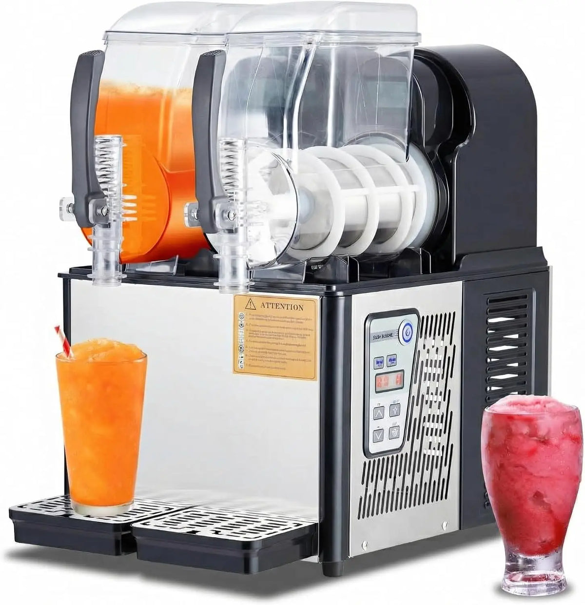 Tacleekii Commercial Slushy Machine With Dual Tanks And Temperature Control