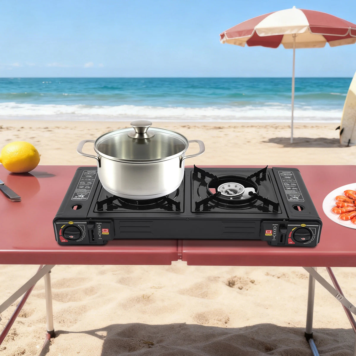 Portable Camping Stove With Dual Burners And Auto Ignition