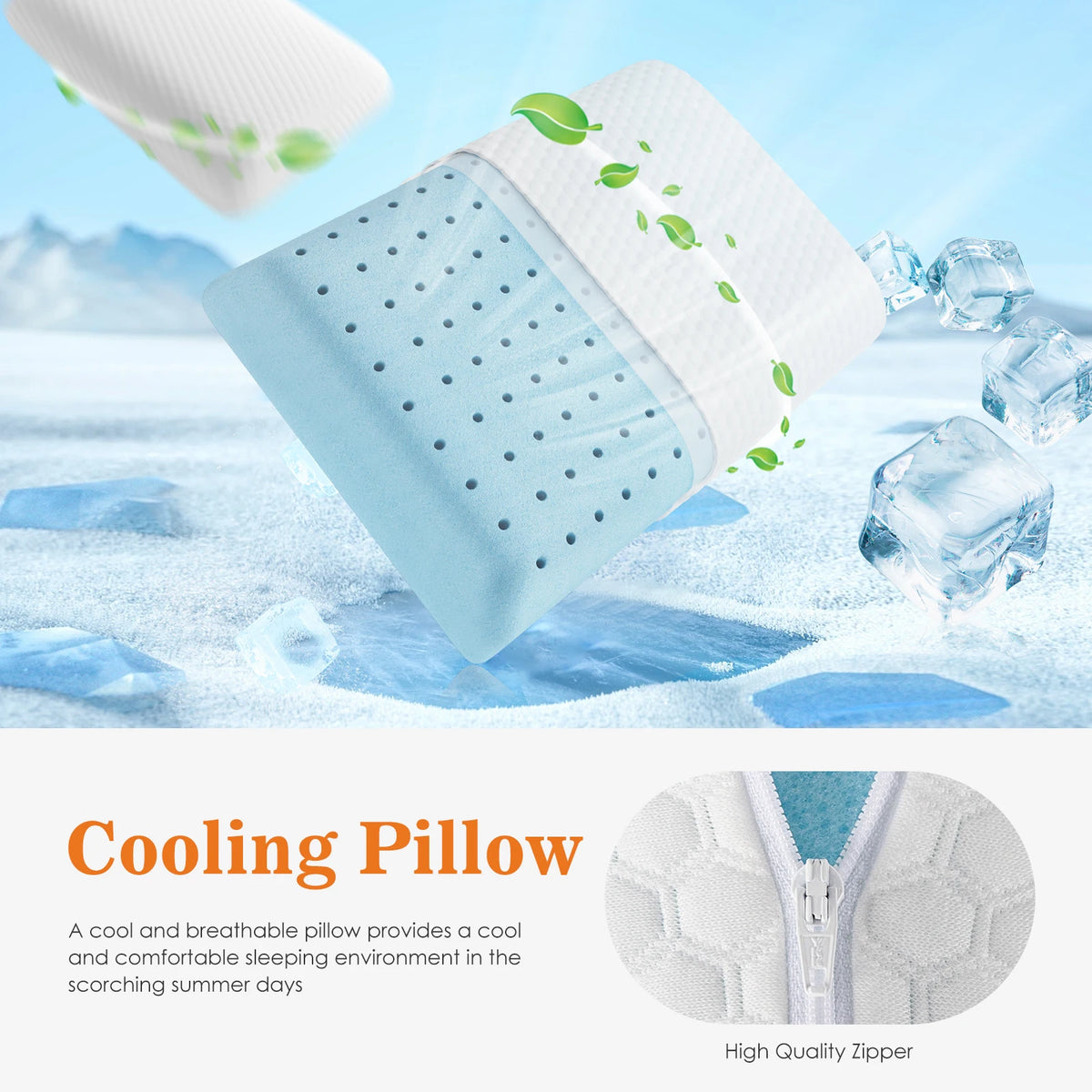 JHK Two Piece Cooling Memory Foam Pillows With Washable Covers