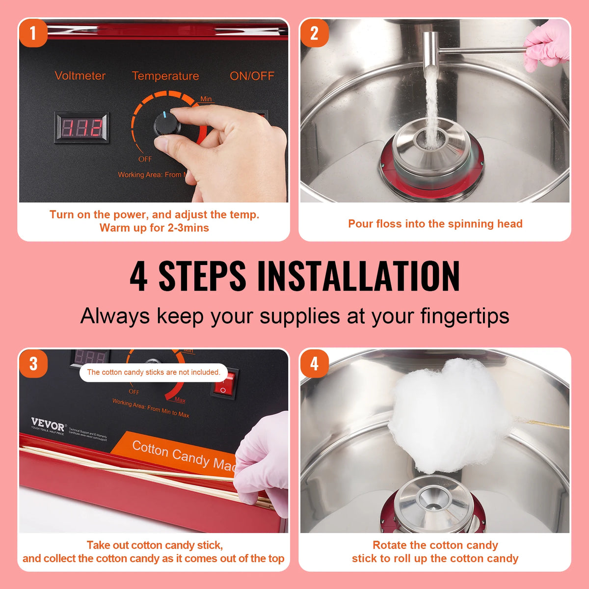 SucceBuy Commercial Electric Cotton Candy Maker With Steel Bowl