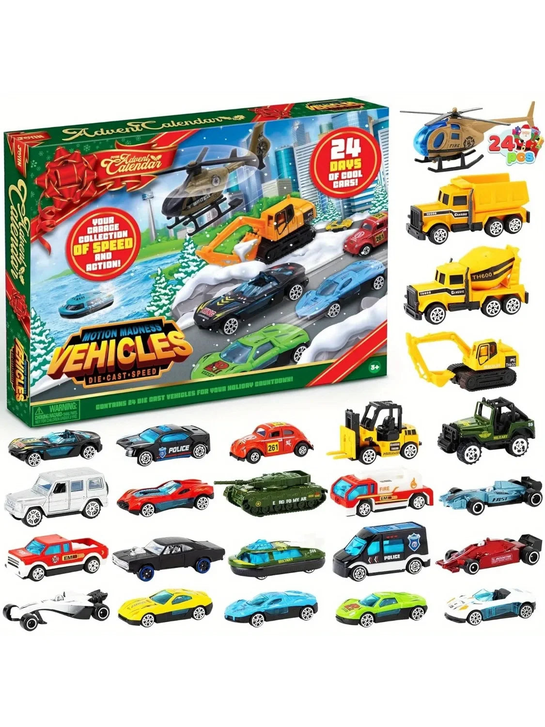 Joyfy Christmas Vehicle Advent Calendar With 24 Die Cast Cars