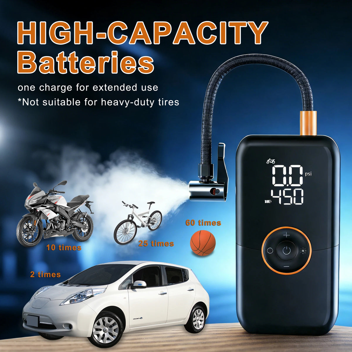 Portable Cordless Tire Inflator Air Compressor With Auto Shut Off