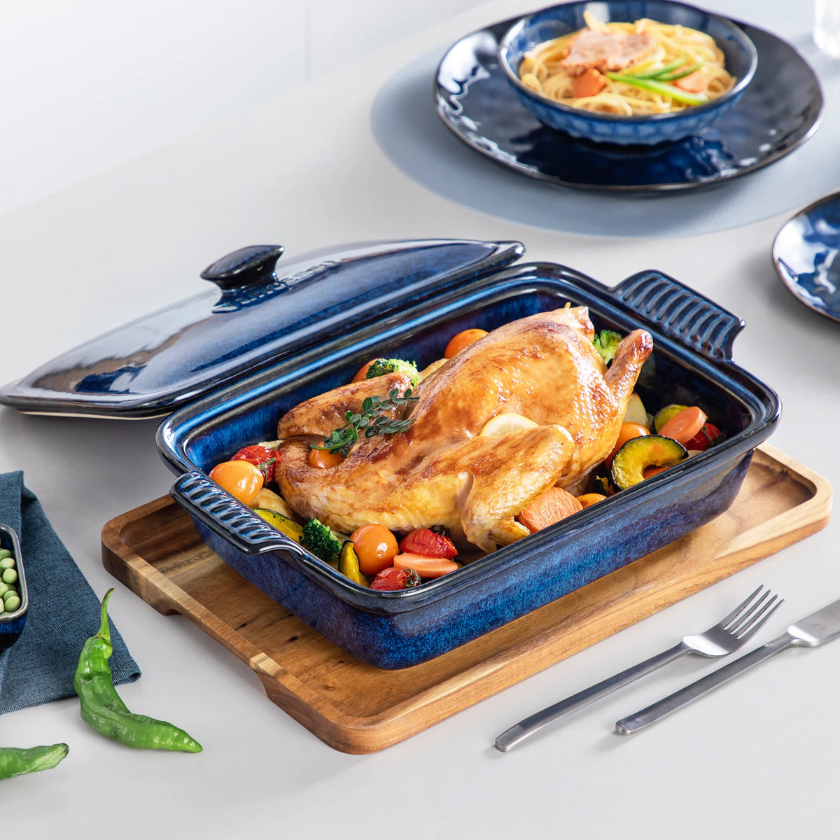 MALACASA Porcelain Covered Casserole Dish For Baking With Lid