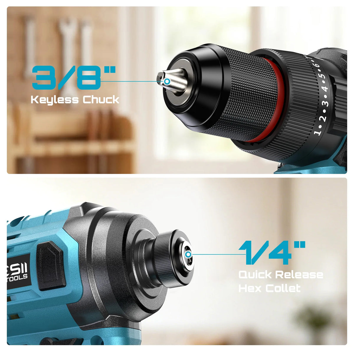Seesii 21V Brushless Cordless Drill And Impact Driver Tool Kit