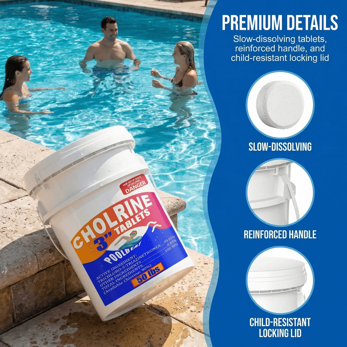 Slow Dissolving Stabilized Chlorine Tablets for Pools and Spas