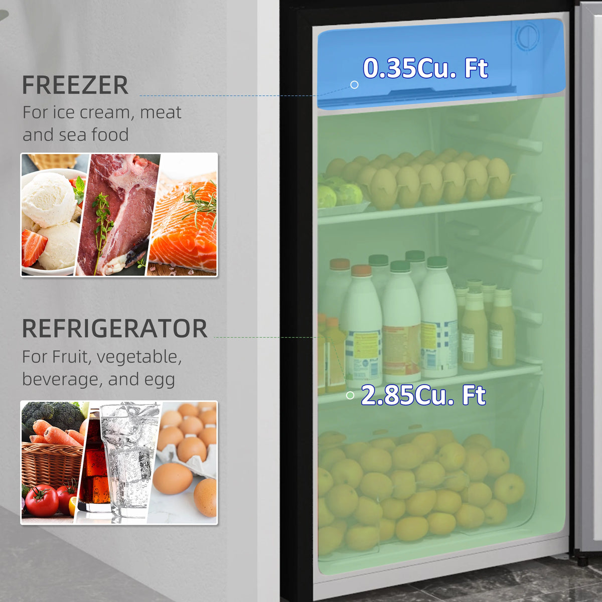 HOMCOM Compact Mini Refrigerator With Freezer And Adjustable Thermostat