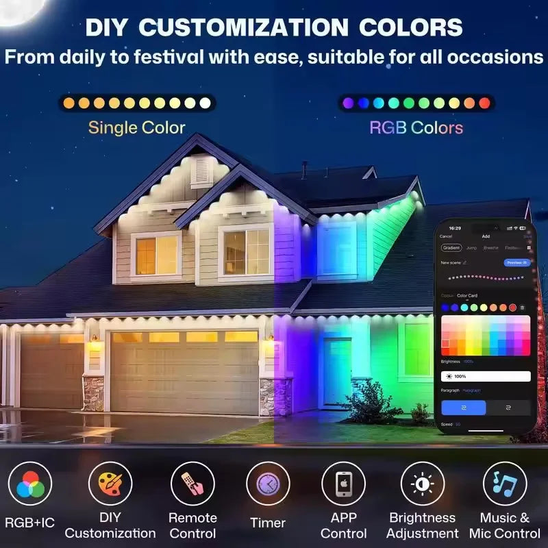 Smart IP67 Outdoor Eave LED Lights With App Remote Control