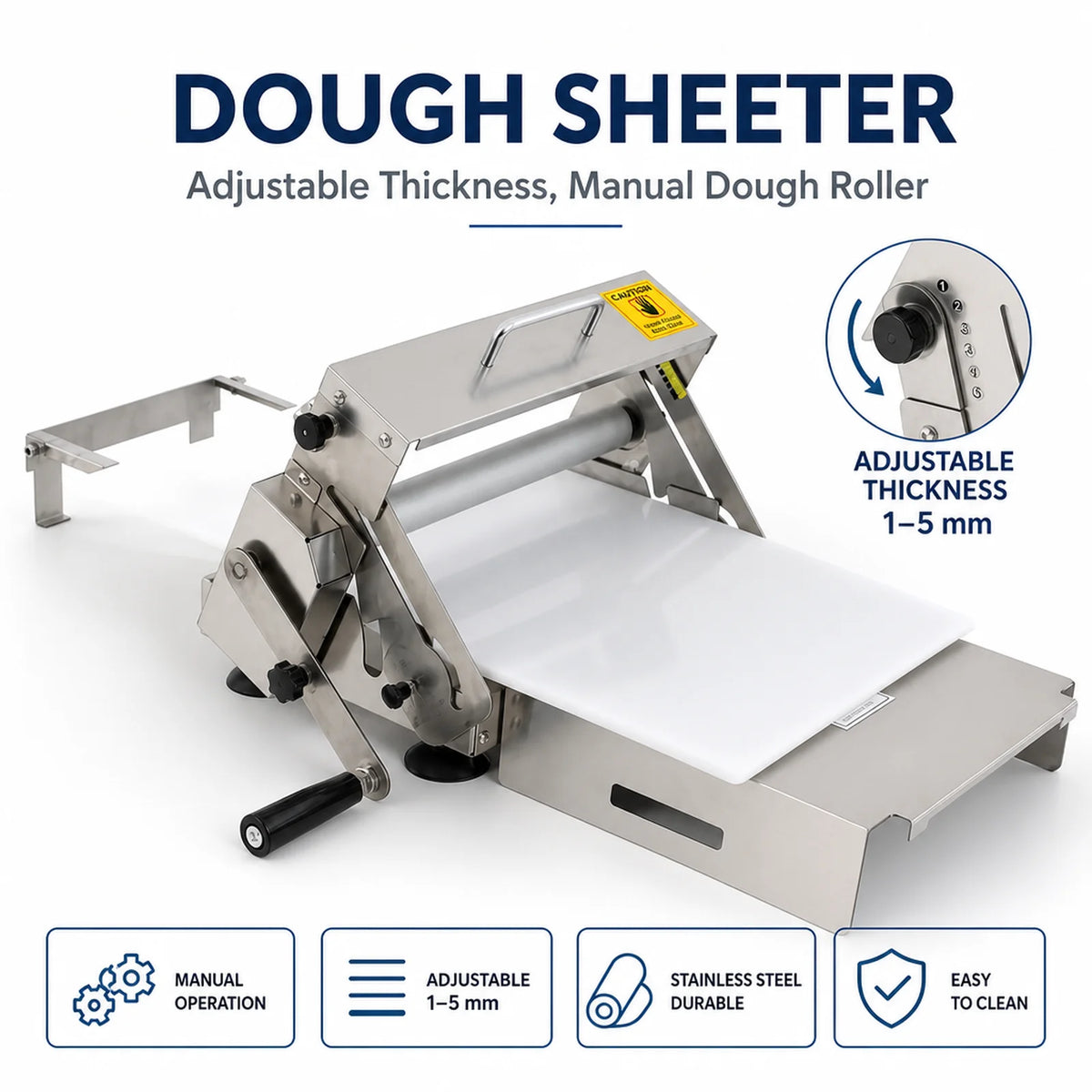 Manual Stainless Steel Dough Sheeter With Adjustable Thickness