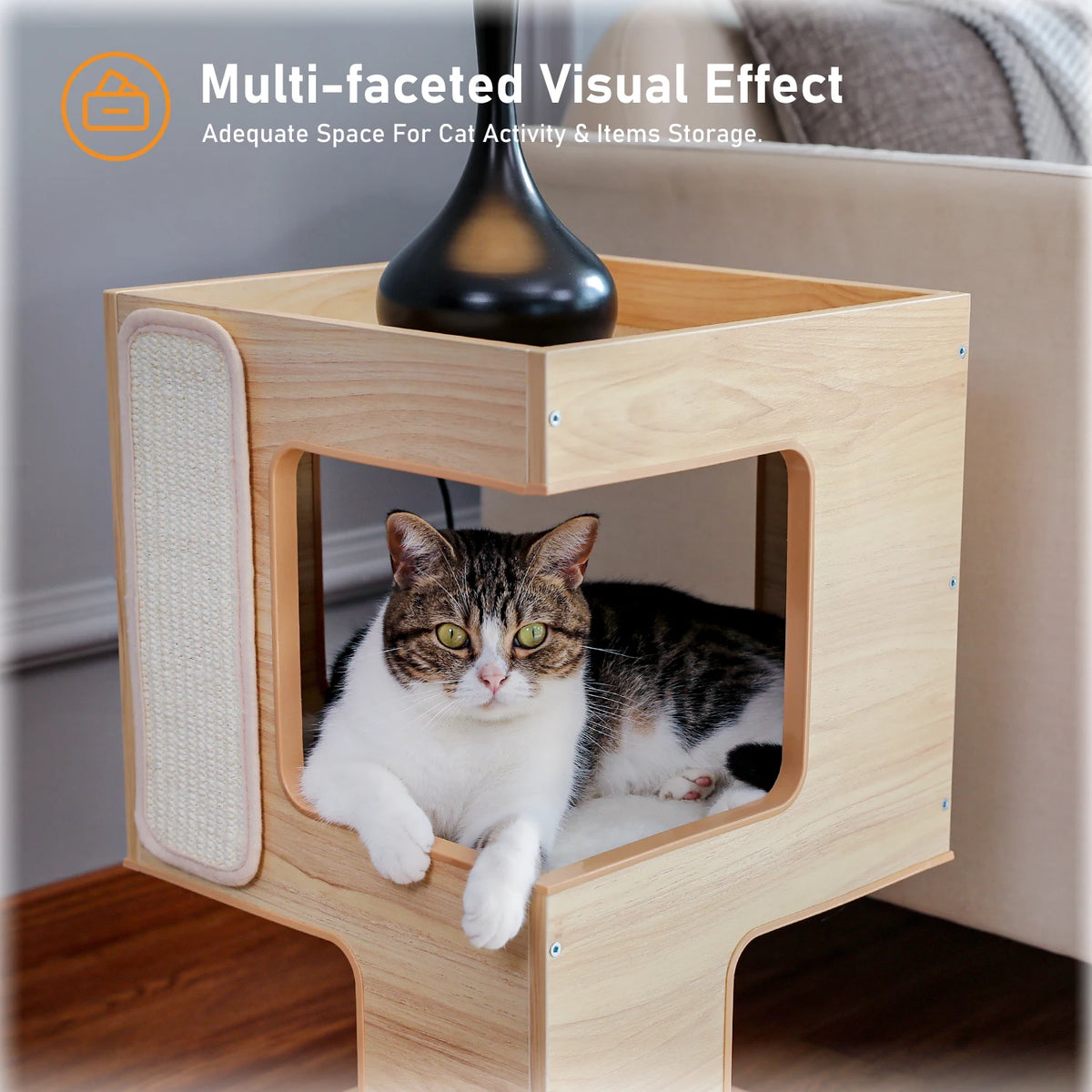 PAWZ Road Wooden Cat Condo With Scratching Pad And Bed