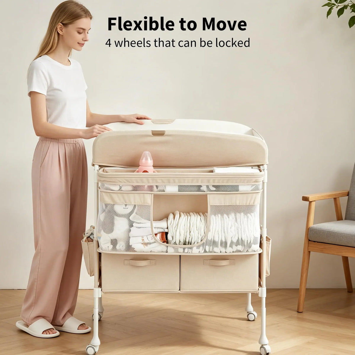 GAOMON Portable Baby Changing Table With Wheels And Storage Drawers