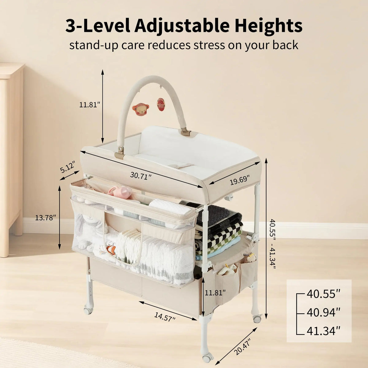 GAOMON Portable Baby Changing Table With Wheels And Storage Drawers