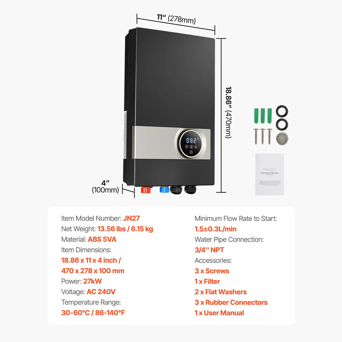 SucceBuy Tankless Electric Water Heater With LCD Touchscreen On Demand