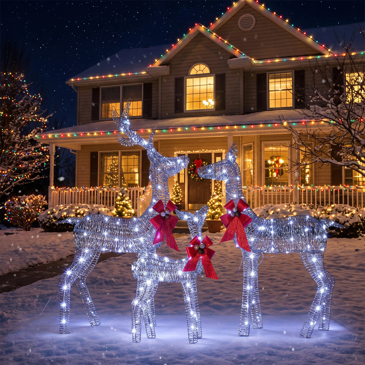 Lighted Christmas Reindeer Family Outdoor LED Holiday Yard Decoration