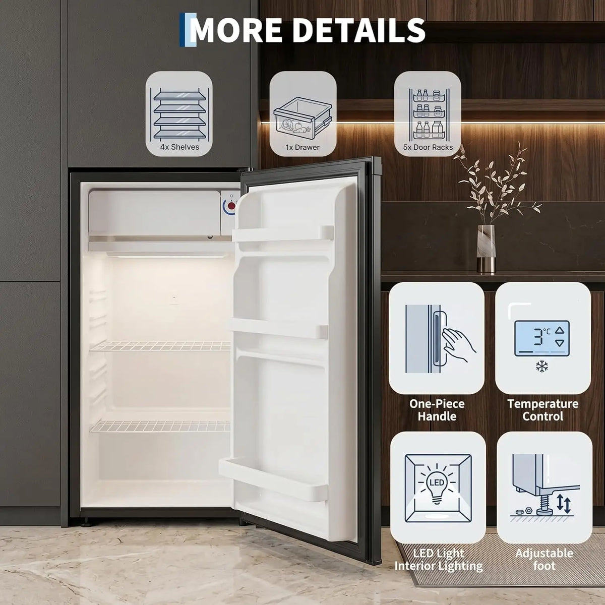 Mini Refrigerator And Freezer For Home Dorm Office Or Kitchen