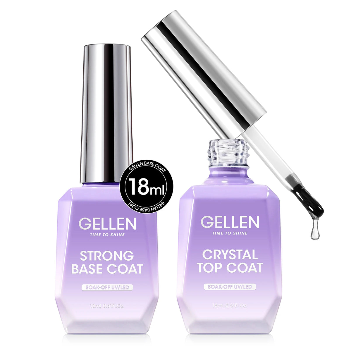 Gellen Gel Polish Base Coat And No Wipe Topcoat Duo