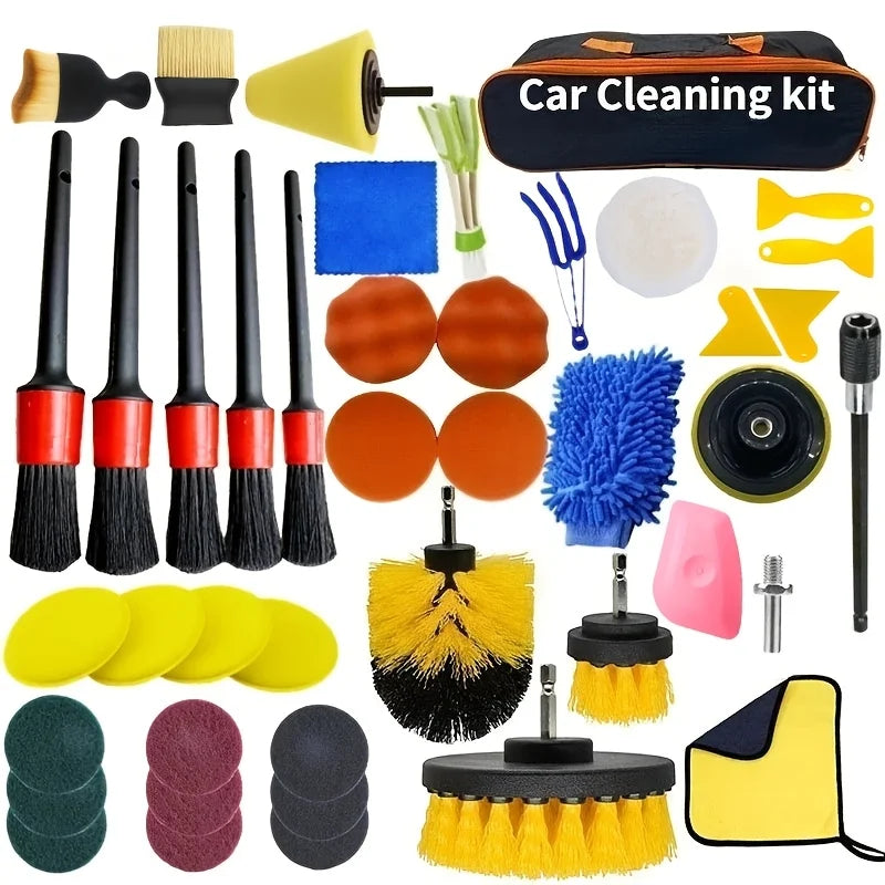 Car Detailing Cleaning Kit With Brushes Towels And Drill Scrubber