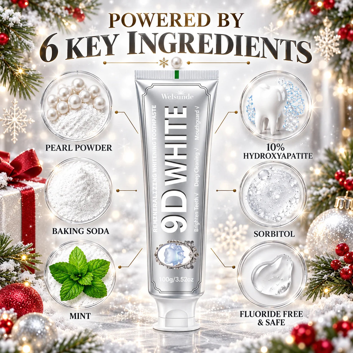 Welsunde Hydroxyapatite Whitening Toothpaste For Enamel And Fresh Breath