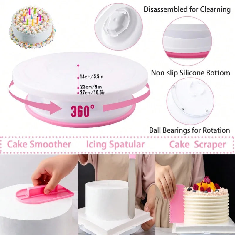 Cake Decorating Kit With Pastry Bags And Rotating Turntable Set
