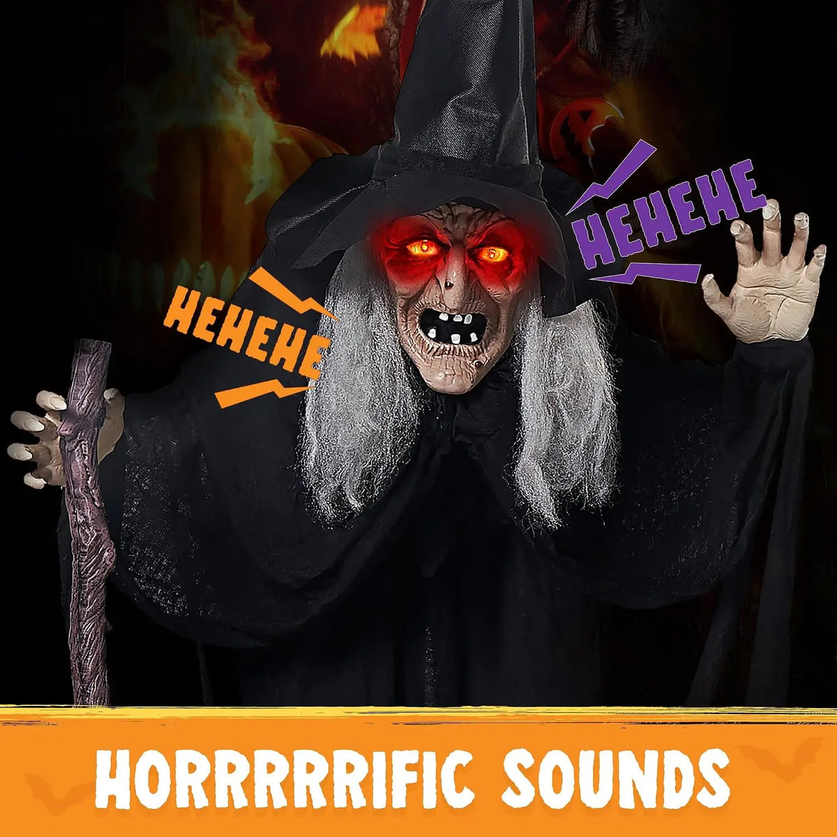 Joyfy Animated Witch Halloween Prop With Sound And Illuminated Eyes