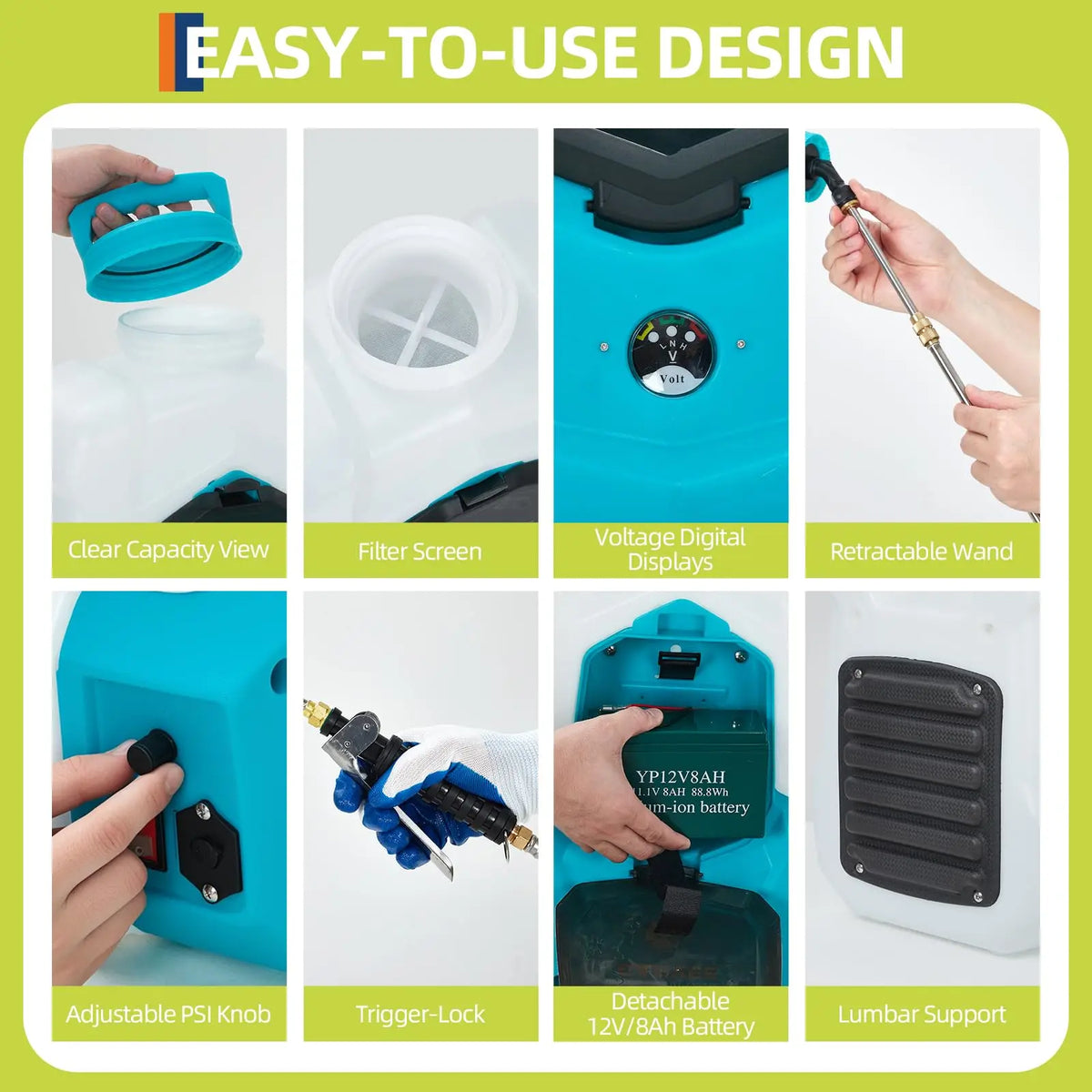 HiMISS Battery Powered Backpack Sprayer With Adjustable Pressure