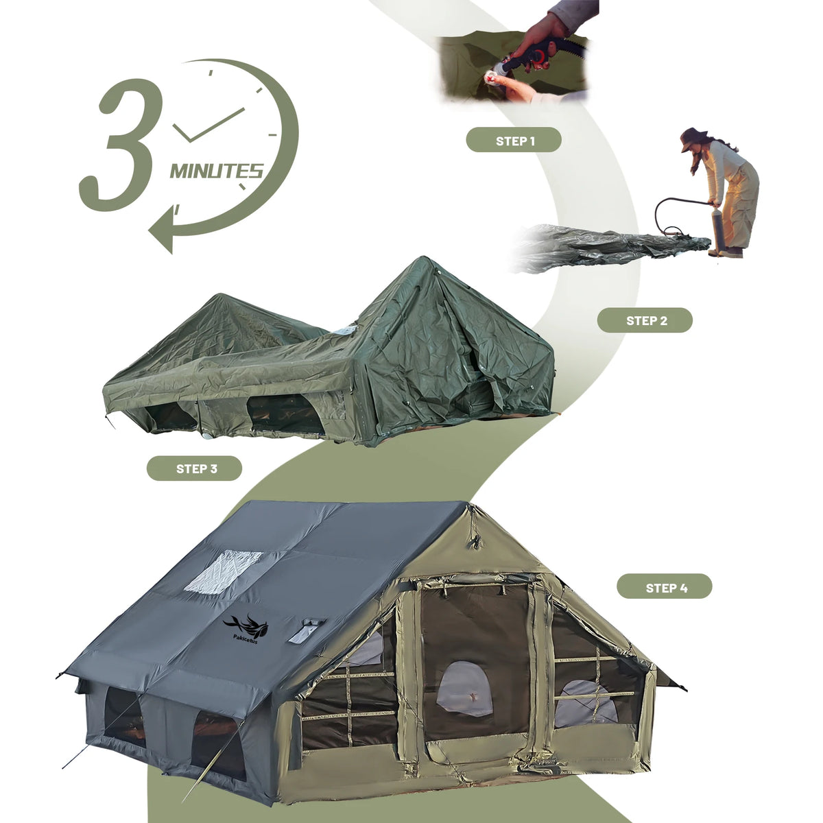 Pakicetus Inflatable Glamping Tent With Hand Pump For Outdoor Camping