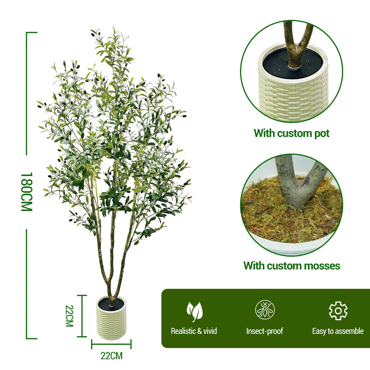 HiMISS Artificial Olive Tree With Realistic Leaves And Fruits