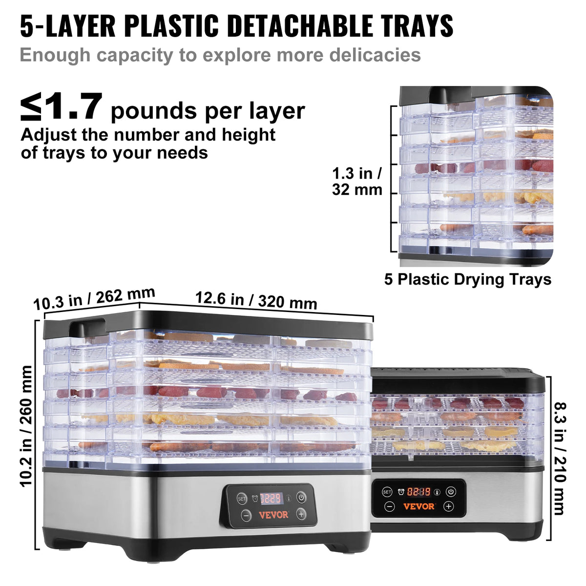 VEVOR Food Dehydrator With Digital Timer And Temperature Control