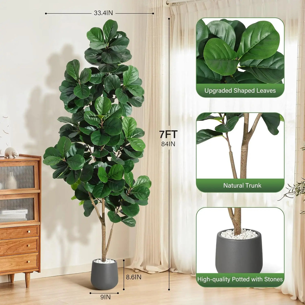 HiMISS Artificial Fiddle Leaf Fig Tree With Decorative Planter