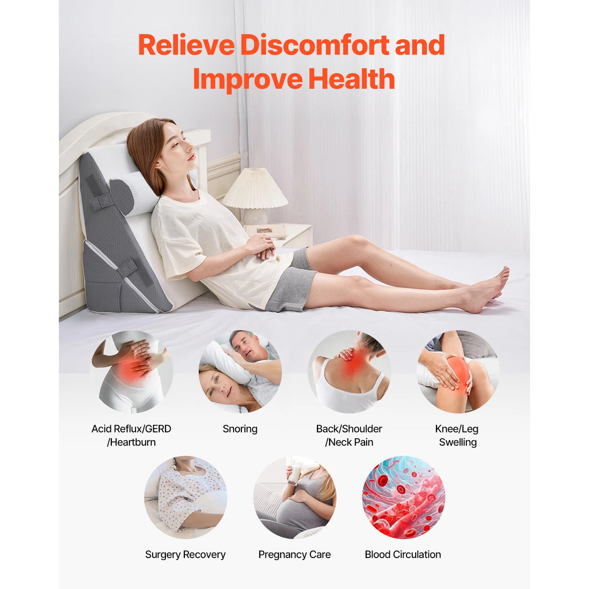 SucceBuy Adjustable Orthopedic Bed Wedge Pillow Set for Pain Relief